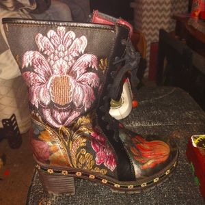 Spring Step L’Artiste Dannie Boots Leather Floral Embroidery Size 38 (US 7.5)